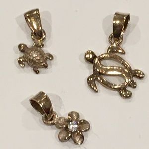 Bundle of 925 Silver Charms Turtles & Plumeria Flower
